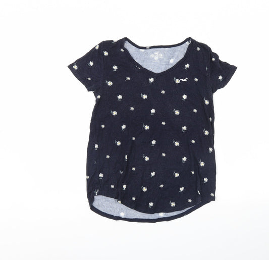 Hollister Womens Blue Floral  Basic T-Shirt Size XS