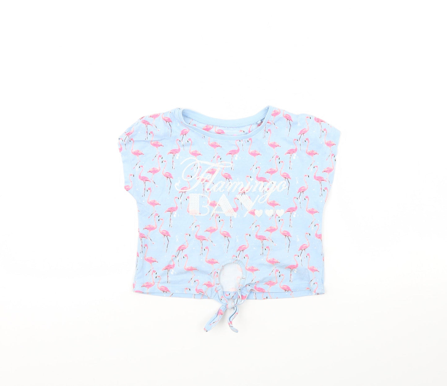 TU Girls Blue Animal Print  Basic T-Shirt Size 4 Years  - Flamingo
