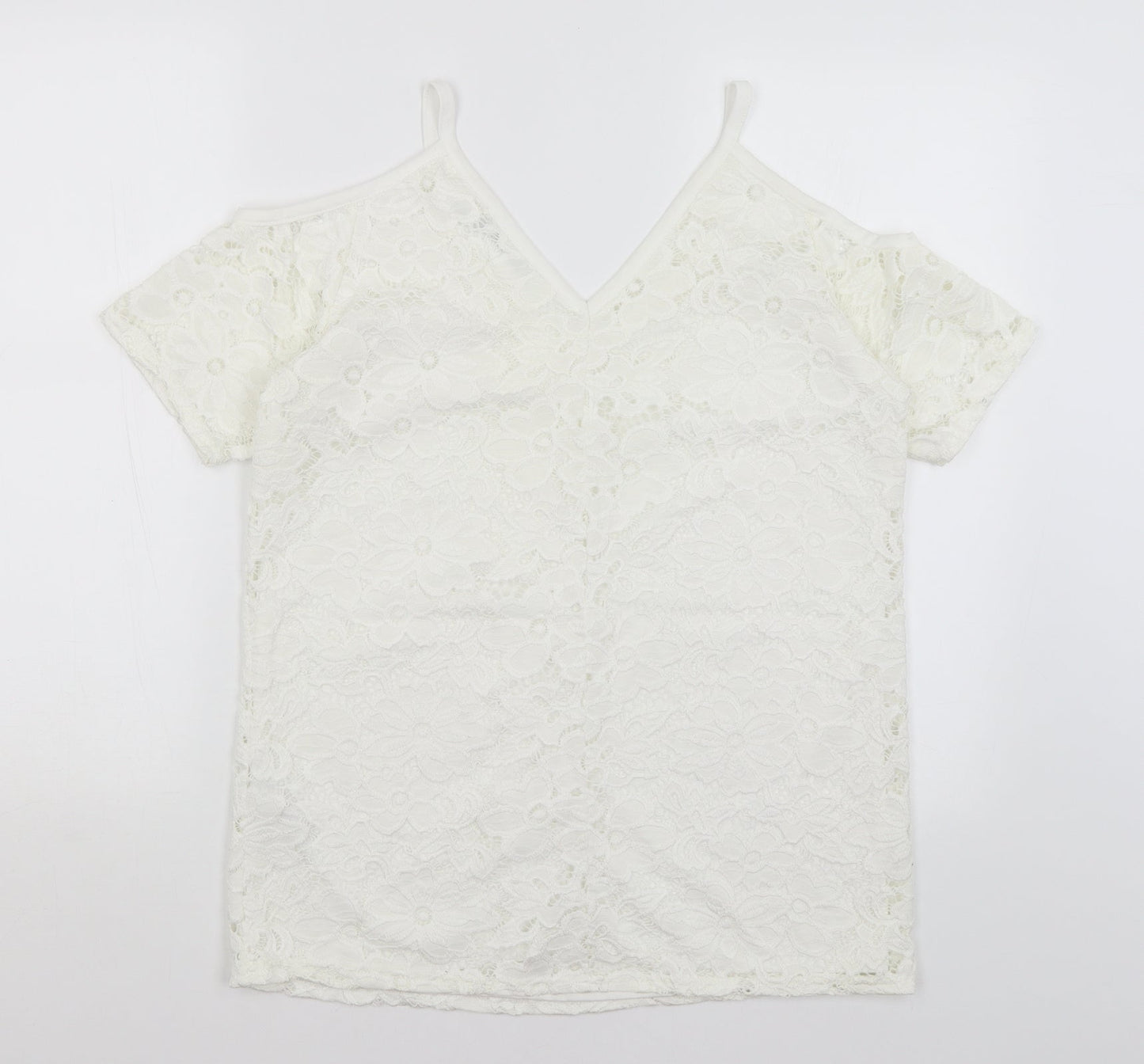 Very Womens White Floral  Basic T-Shirt Size 12