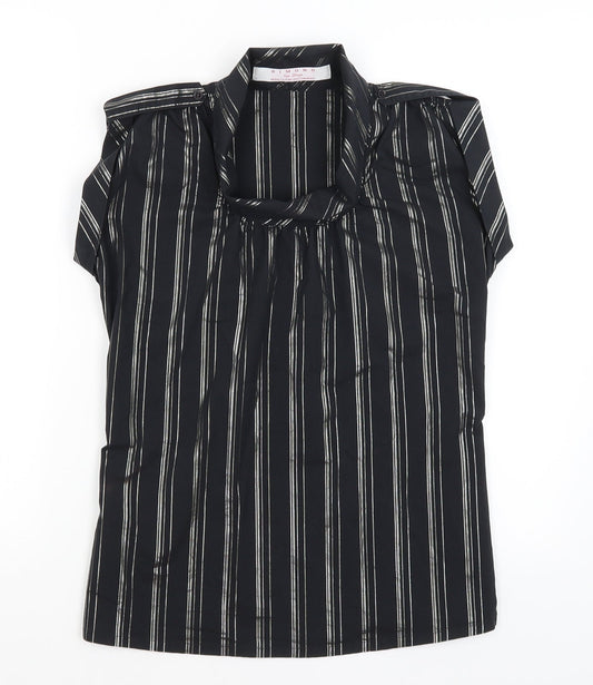 Kimono Womens Black Striped  Tunic T-Shirt Size L