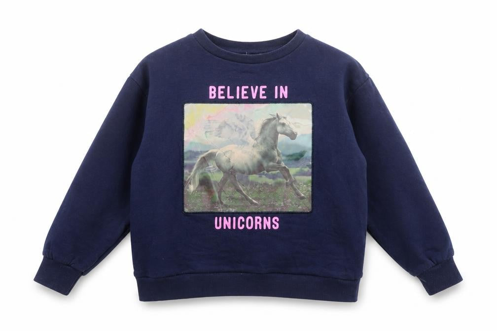 M&Co Girls Blue   Pullover Sweatshirt Size 6-7 Years  - unicorn
