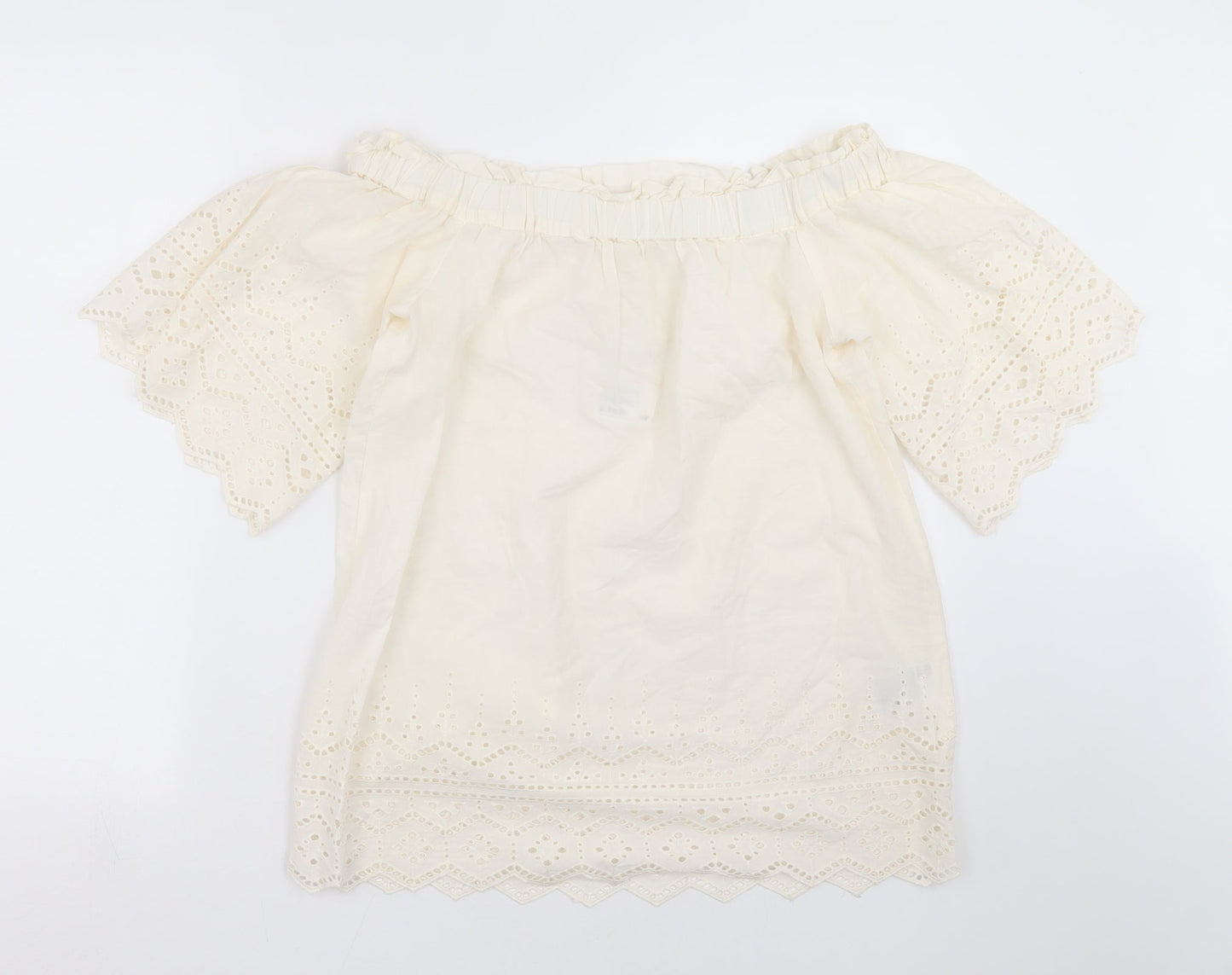 H&M Womens Ivory Geometric  Basic Blouse Size 8  - crochet detail