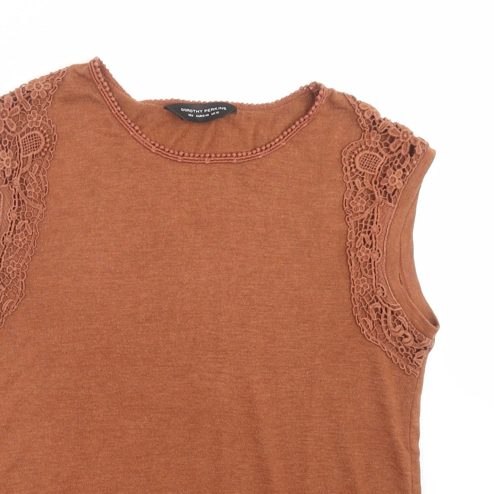 Dorothy Perkins Womens Brown  Knit Pullover Jumper Size 12  - crochet detail