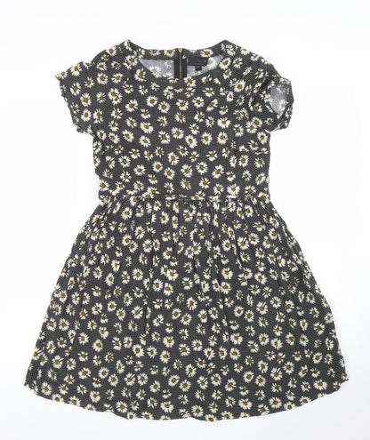 Preloved Topshop Womens Black Floral  A-Line  Size 6 - Front
