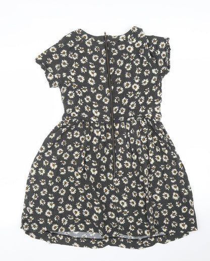 Preloved Topshop Womens Black Floral  A-Line  Size 6 - Back