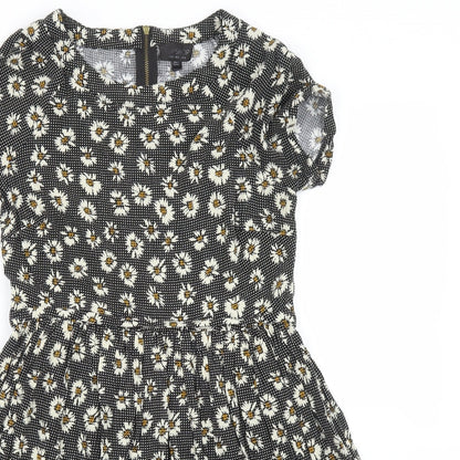 Preloved Topshop Womens Black Floral  A-Line  Size 6 - Detail