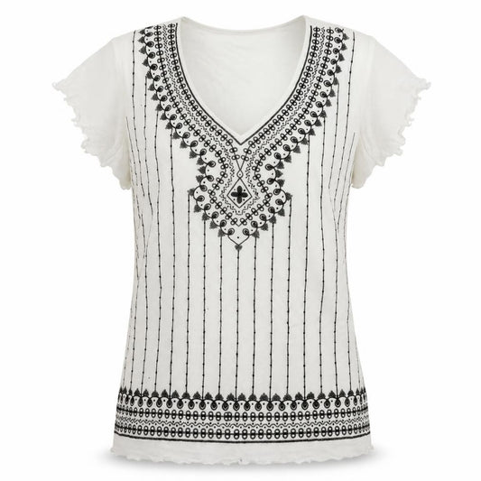 EWM Womens White Striped  Basic T-Shirt Size M
