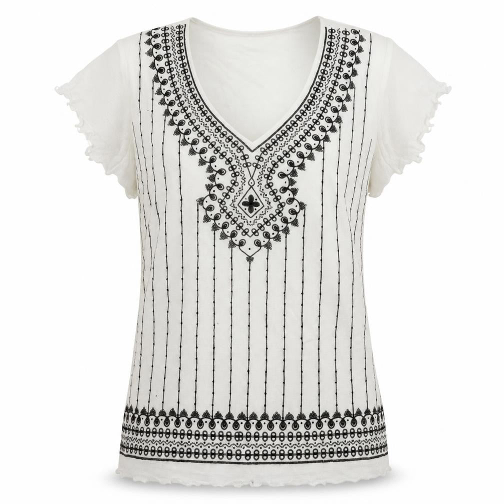 EWM Womens White Striped  Basic T-Shirt Size M