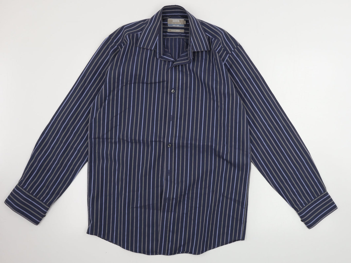 Marks and Spencer  Mens Blue Striped   Dress Shirt Size 14