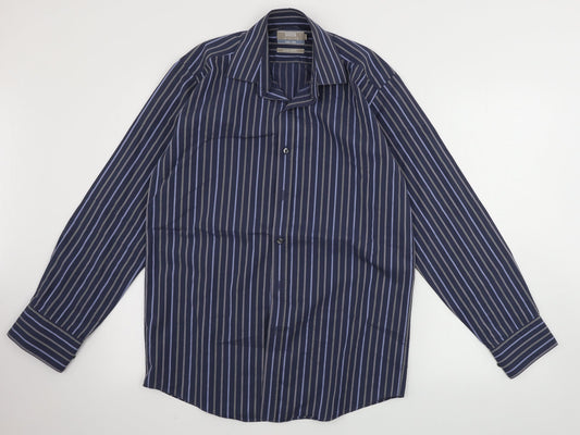 Marks and Spencer  Mens Blue Striped   Dress Shirt Size 14