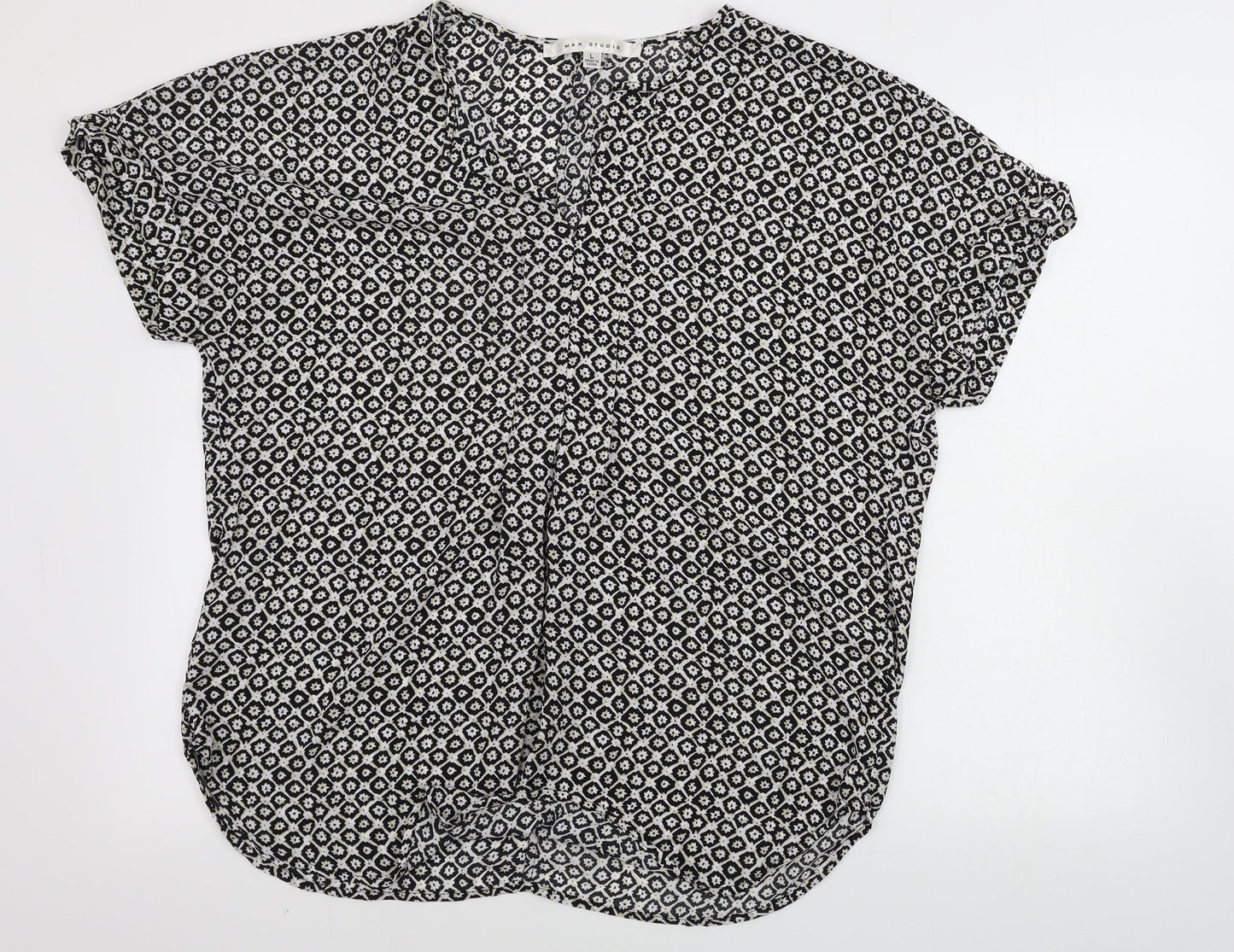 Max Studio Womens White Geometric  Basic Blouse Size L