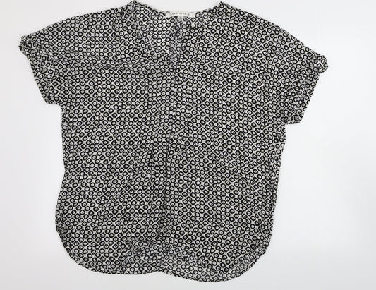 Max Studio Womens White Geometric  Basic Blouse Size L