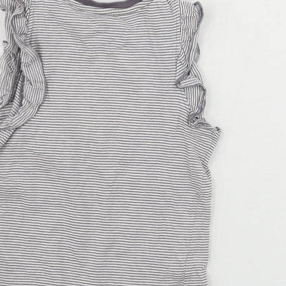 Marks & Spencer  Girls White Striped  Basic T-Shirt Size 6-7 Years