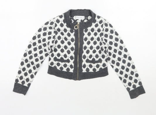 Trish Scully Child Girls White Geometric  Jacket Coatigan Size 4 Years
