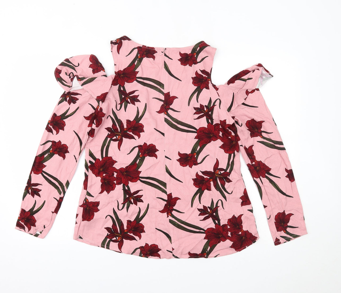 JustFab Womens Pink Floral  Basic Blouse Size M