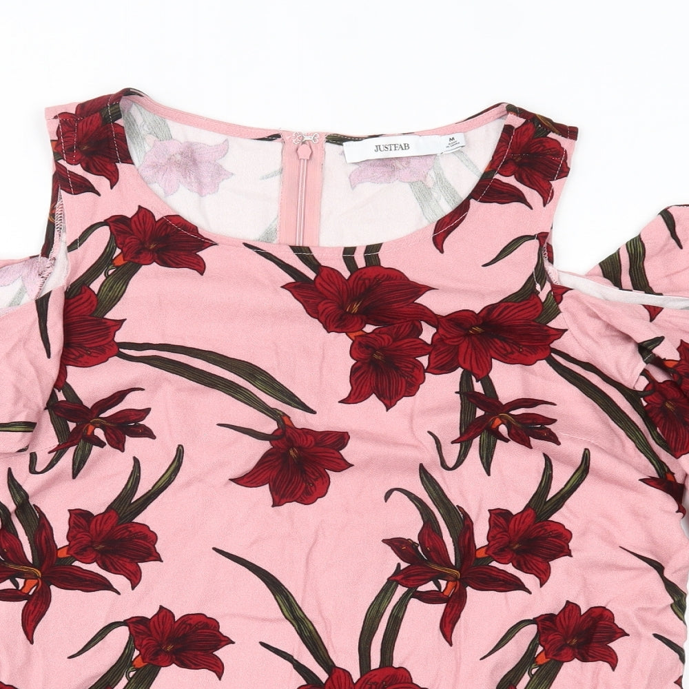 JustFab Womens Pink Floral  Basic Blouse Size M