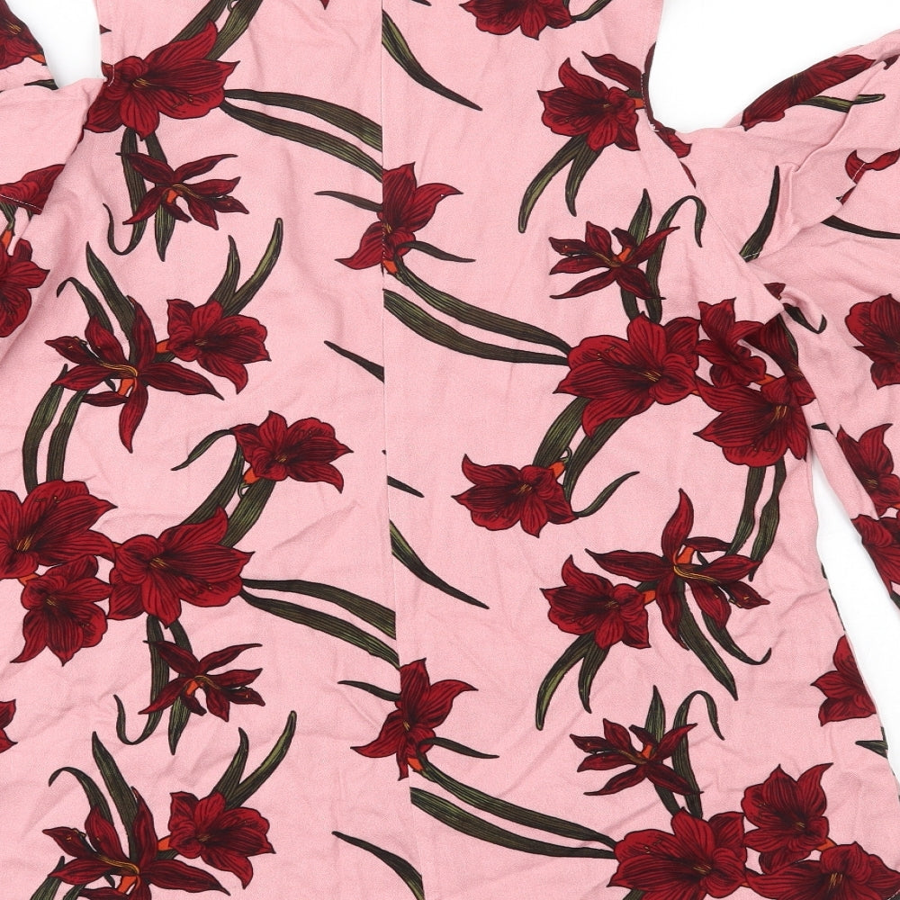 JustFab Womens Pink Floral  Basic Blouse Size M