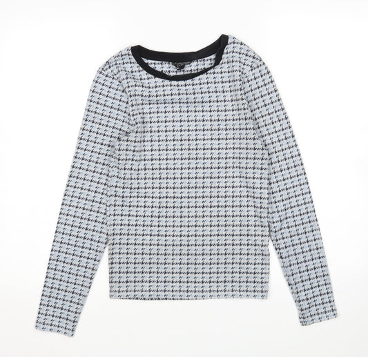 Topshop Womens Blue Houndstooth  Pullover Jumper Size 8