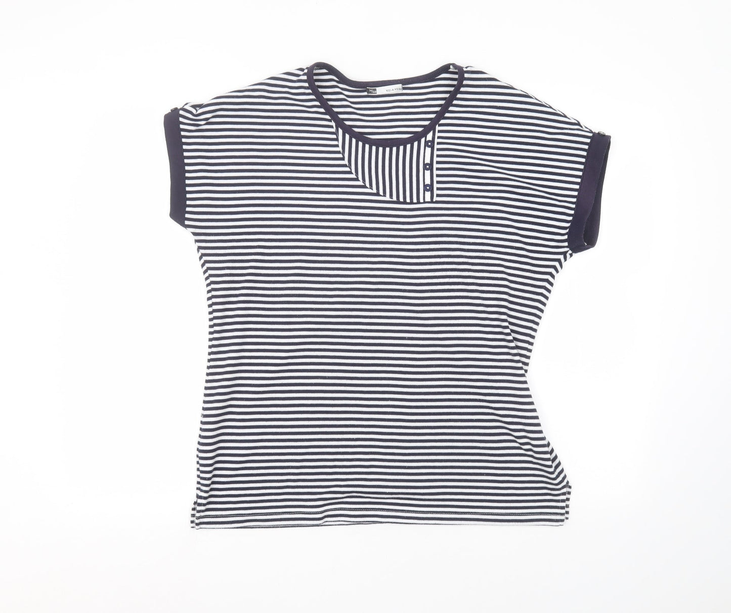 Viz-A-Viz Womens White Striped  Basic T-Shirt Size 14