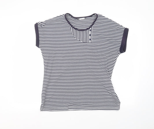 Viz-A-Viz Womens White Striped  Basic T-Shirt Size 14
