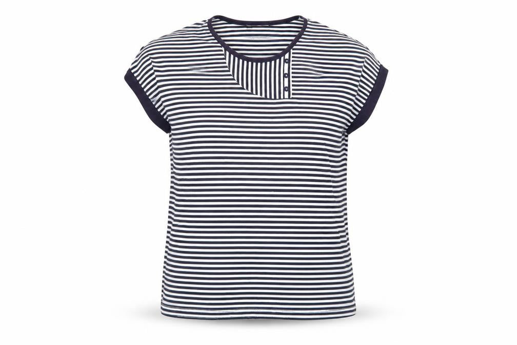 Viz-A-Viz Womens White Striped  Basic T-Shirt Size 14