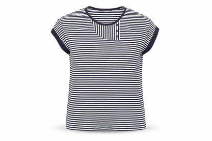 Viz-A-Viz Womens White Striped  Basic T-Shirt Size 14