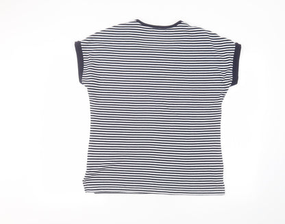 Viz-A-Viz Womens White Striped  Basic T-Shirt Size 14