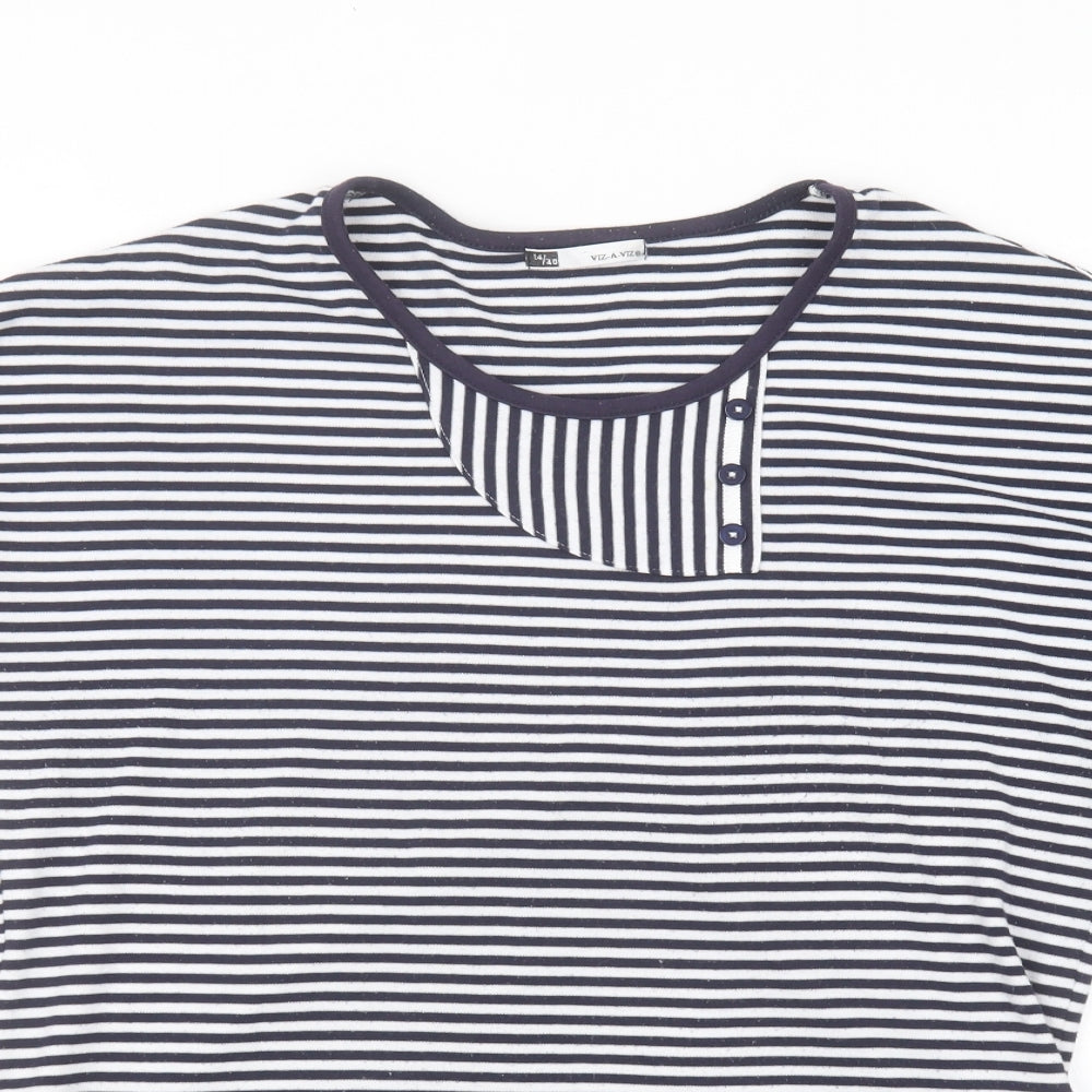 Viz-A-Viz Womens White Striped  Basic T-Shirt Size 14
