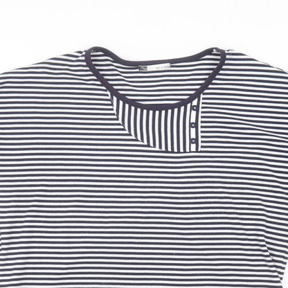 Viz-A-Viz Womens White Striped  Basic T-Shirt Size 14