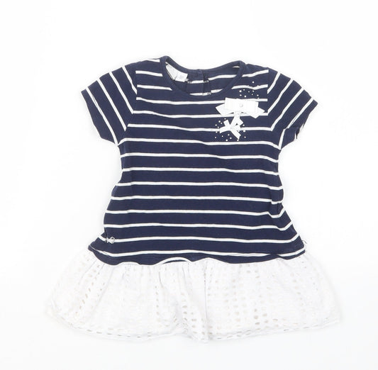 iDo Girls Blue Striped  Basic T-Shirt Size 12 Months