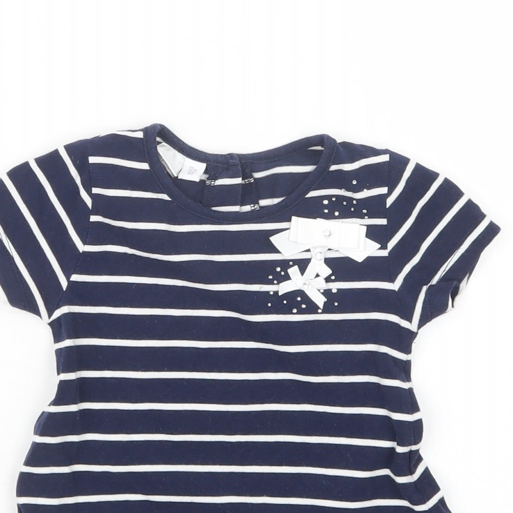 iDo Girls Blue Striped  Basic T-Shirt Size 12 Months