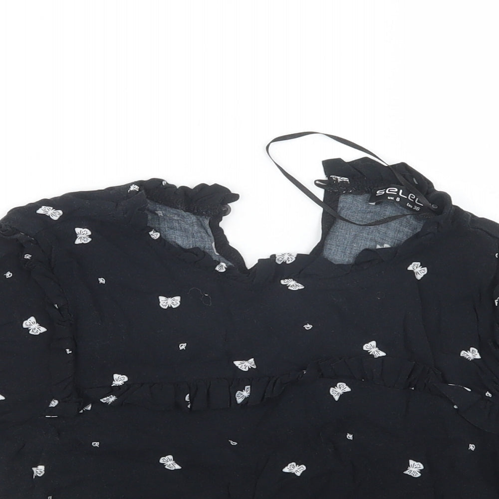 Select Womens Black Geometric  Basic Blouse Size 8