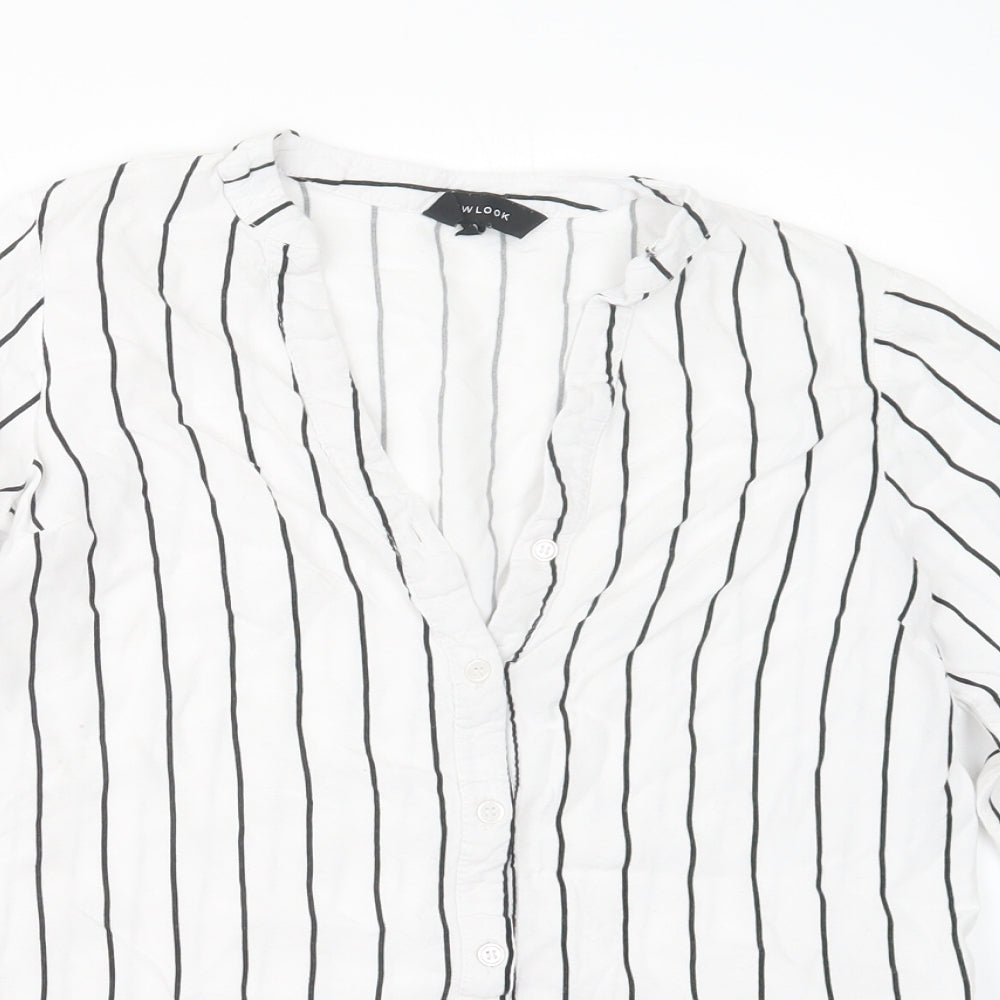 New Look Womens Black Striped  Basic Button-Up Size 6