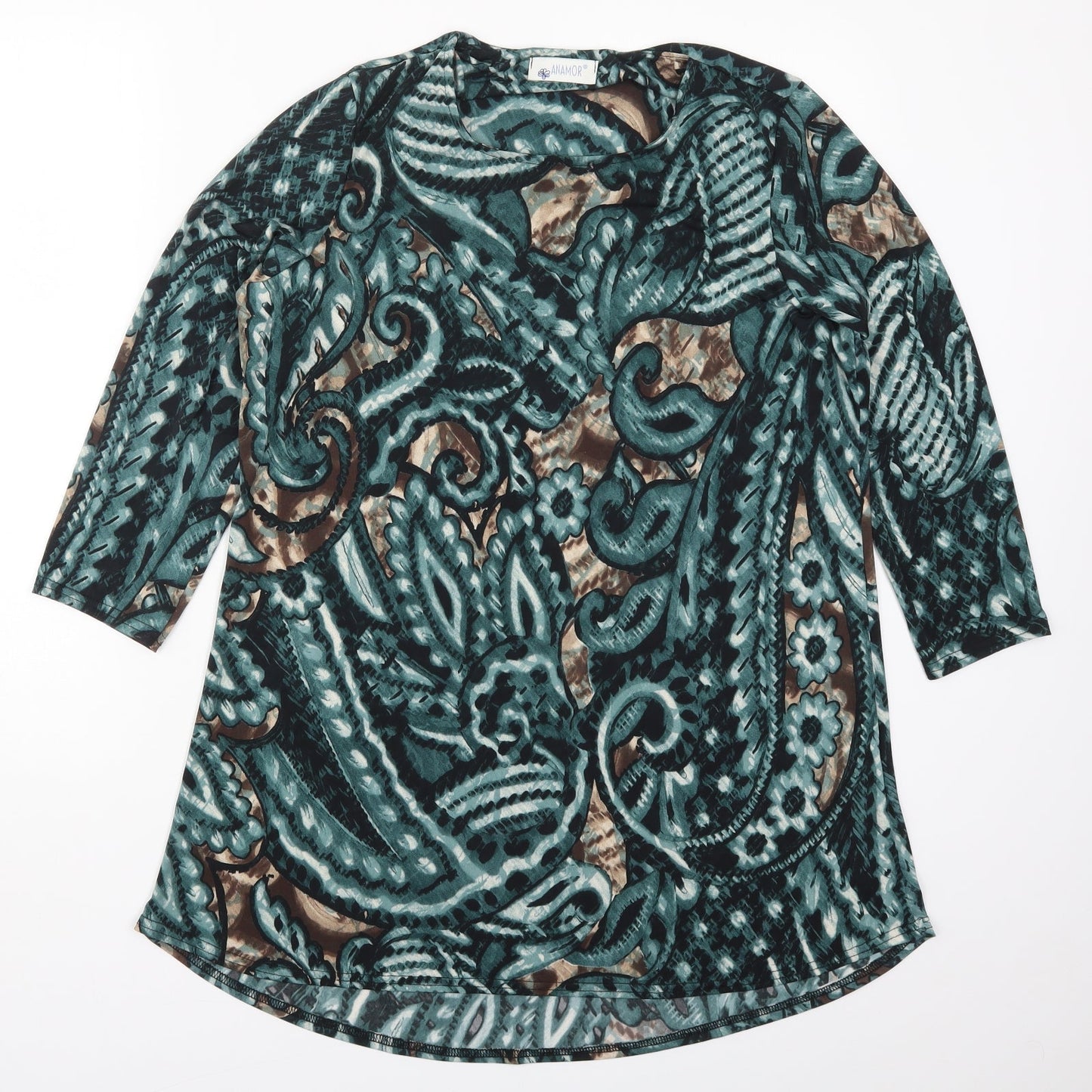 Anamor Womens Blue Geometric  Basic T-Shirt Size S