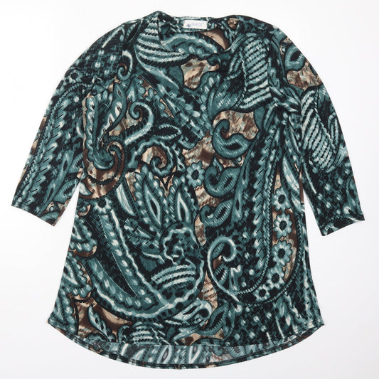 Anamor Womens Blue Geometric  Basic T-Shirt Size S