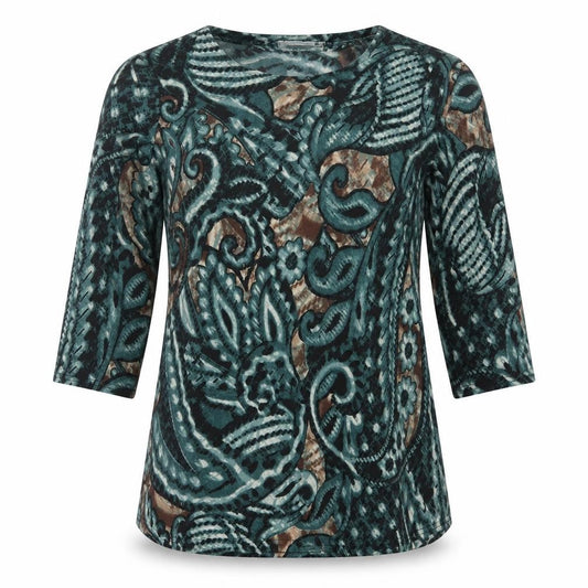 Anamor Womens Blue Geometric  Basic T-Shirt Size S