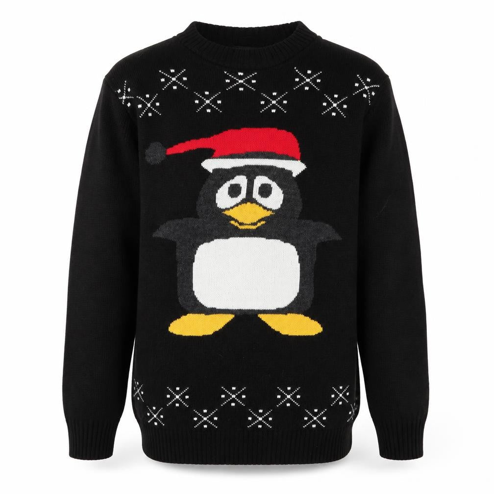 Sui Collection Mens Black  Knit Pullover Jumper Size S  - Christmas Penguin