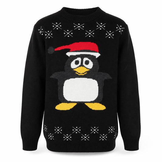Sui Collection Mens Black  Knit Pullover Jumper Size S  - Christmas Penguin