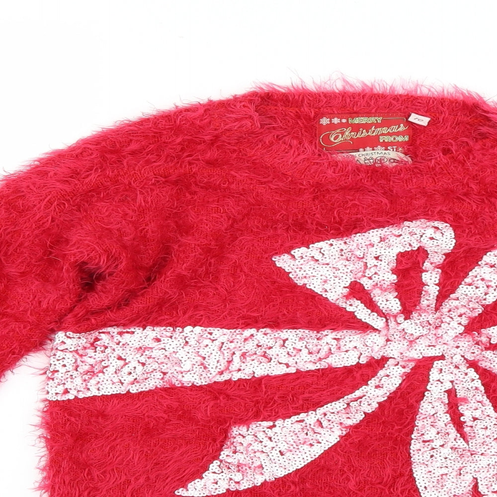 Star Womens Red Geometric  Pullover Jumper Size 10