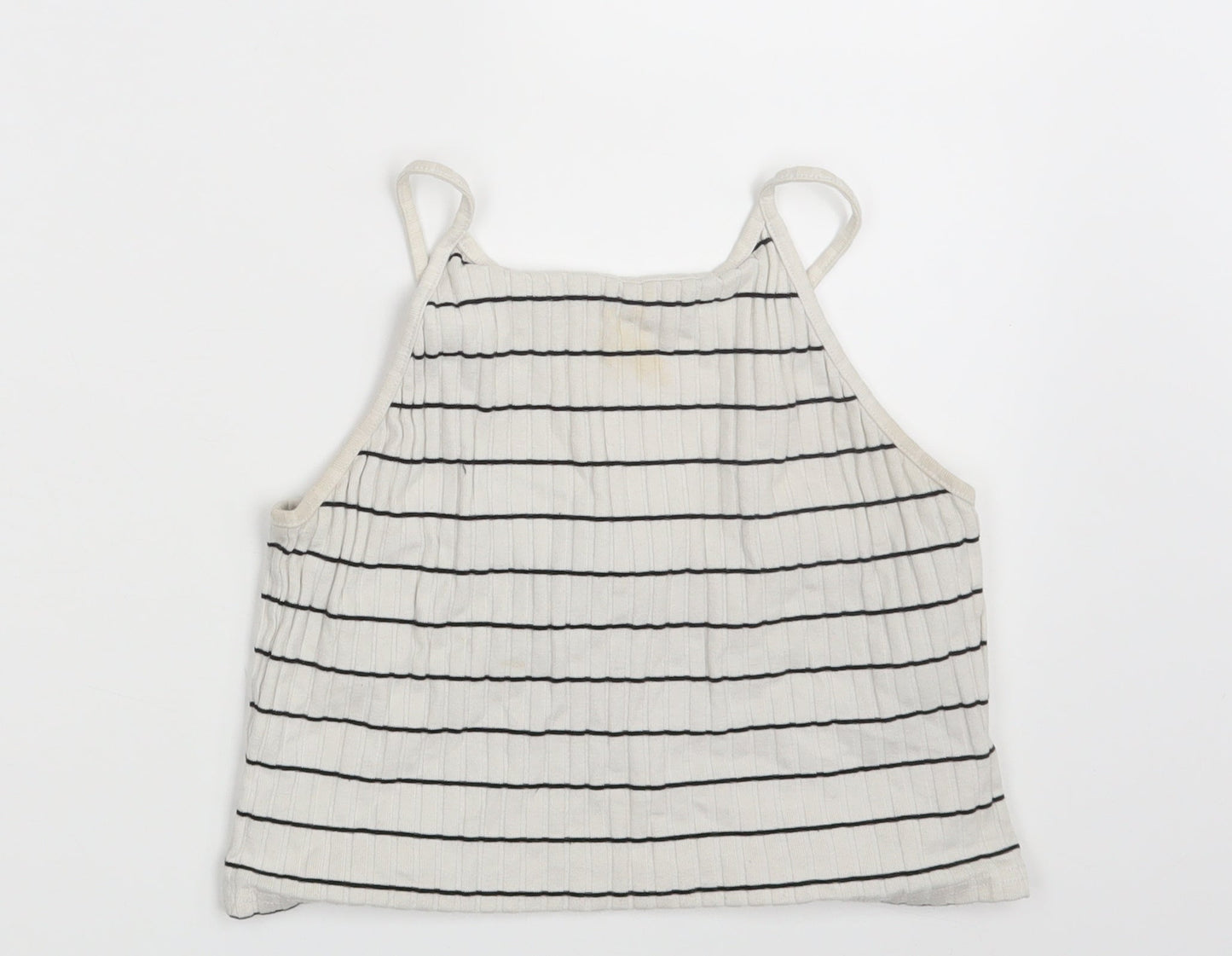 New Look Womens White Striped  Cropped Tank Size 14