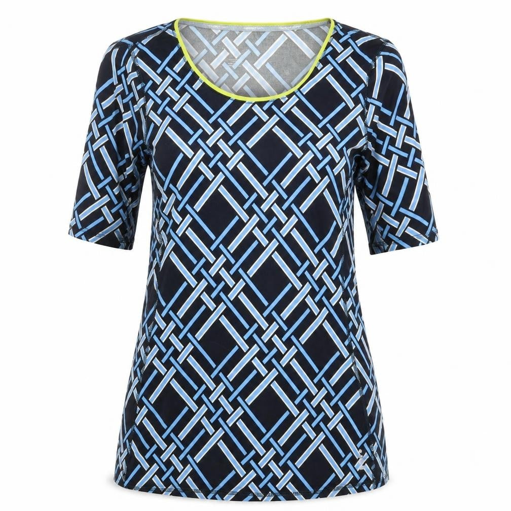Land's End Womens Blue Geometric  Basic T-Shirt Size 8