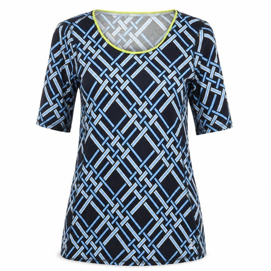 Land's End Womens Blue Geometric  Basic T-Shirt Size 8