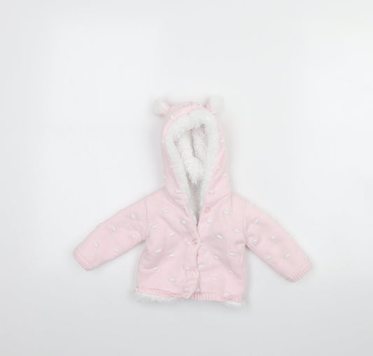 Preworn Girls Pink Spotted  Jacket  Size 0-3 Months