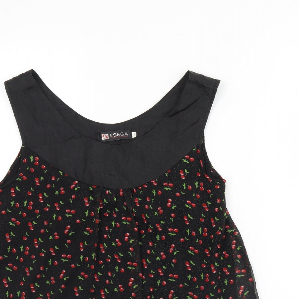 Tsega Womens Black Floral  Basic Tank Size S