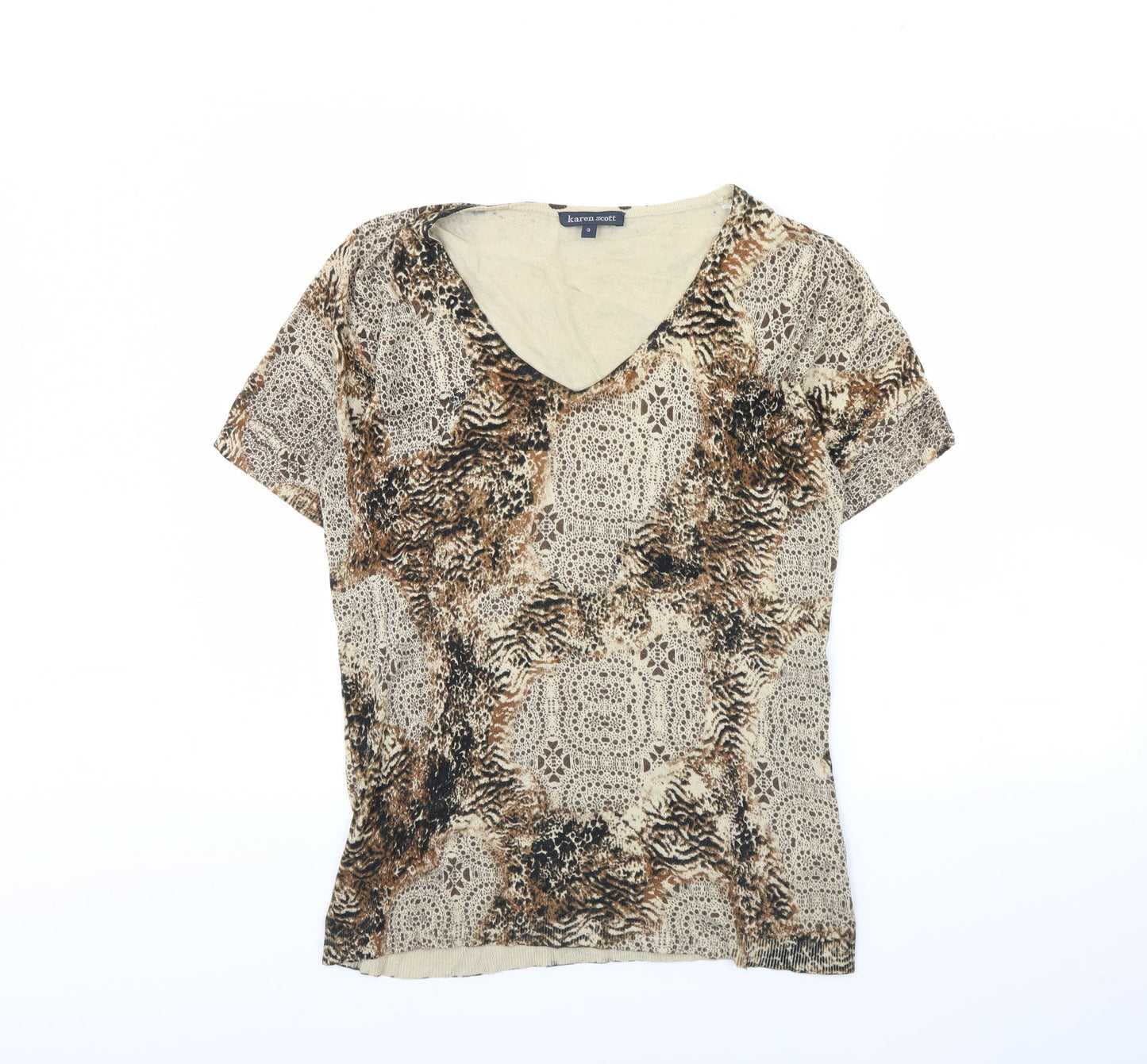 Karen Scott Womens Beige Animal Print  Basic Blouse Size M