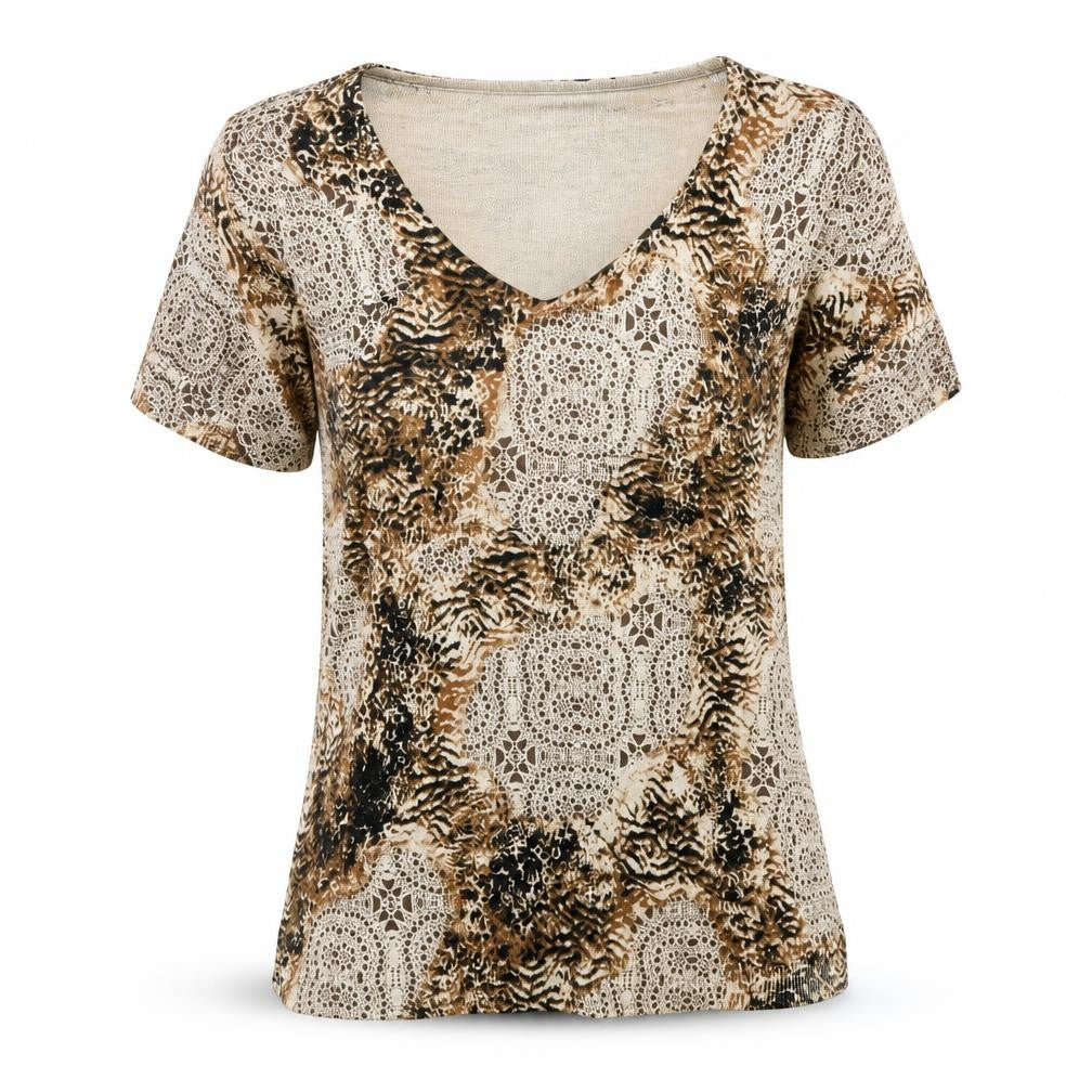 Karen Scott Womens Beige Animal Print  Basic Blouse Size M