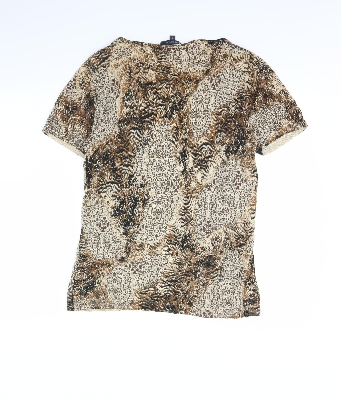 Karen Scott Womens Beige Animal Print  Basic Blouse Size M