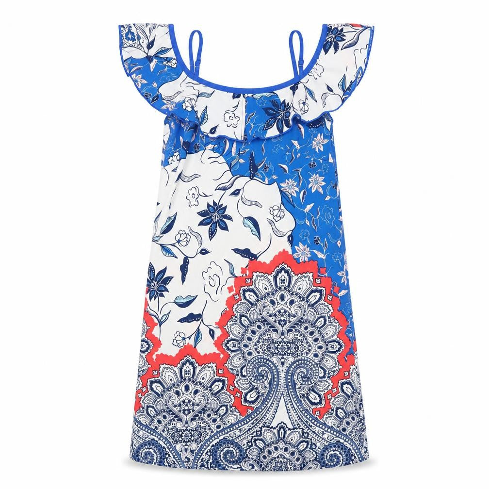 Little Miss Captain Womens Blue Floral  Shift  Size S