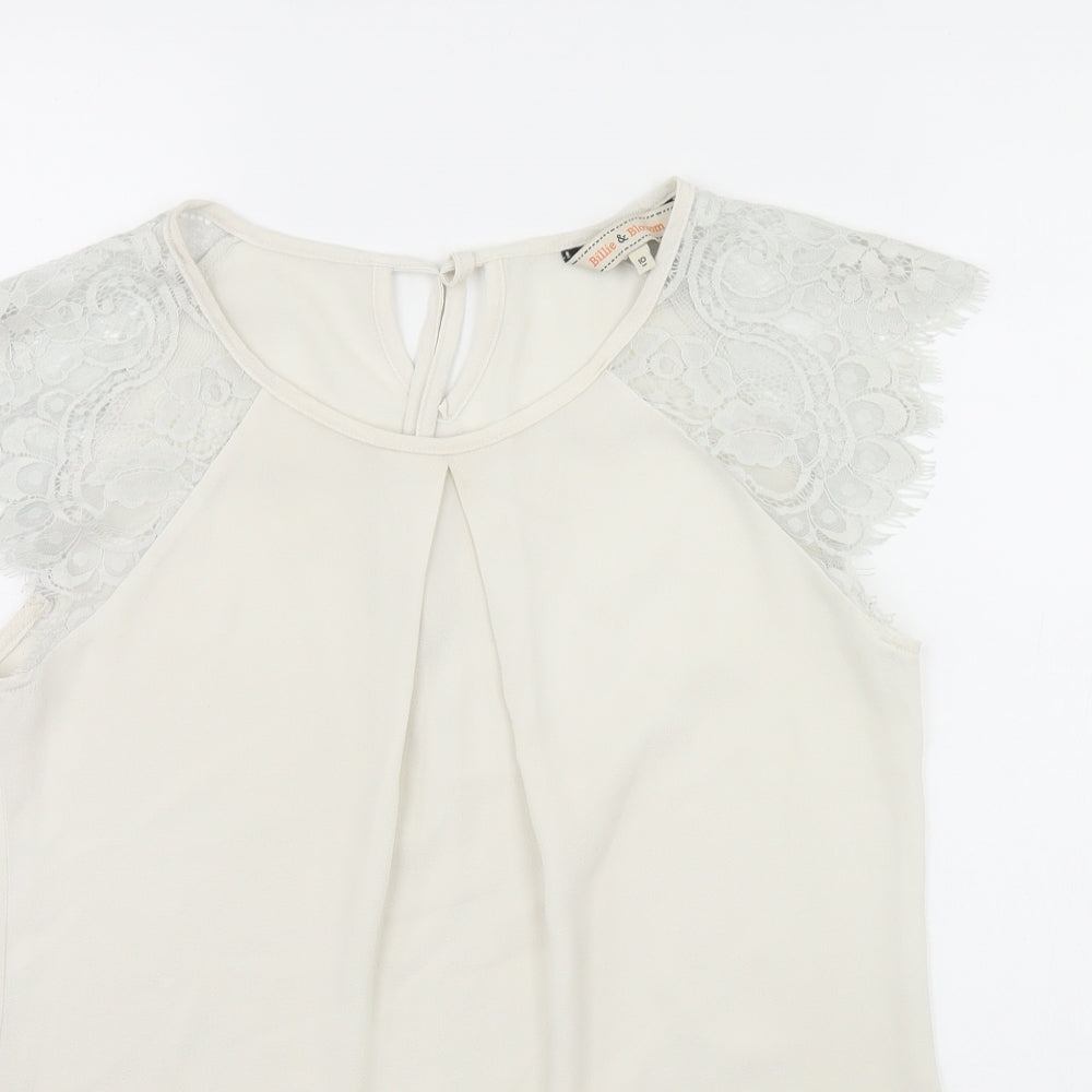 Billie & Blossom Womens Ivory   Basic T-Shirt Size 10
