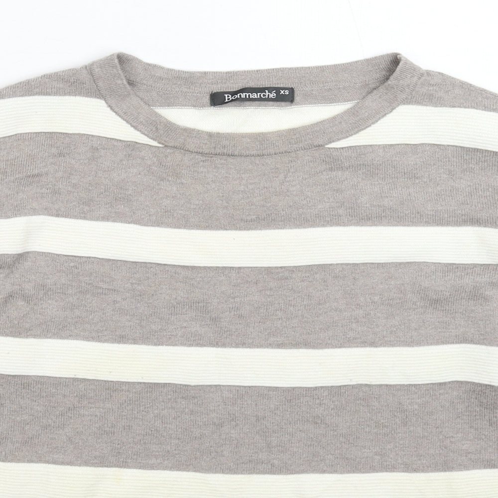 Bonmarché Womens Grey Striped Knit Pullover Jumper Size XS